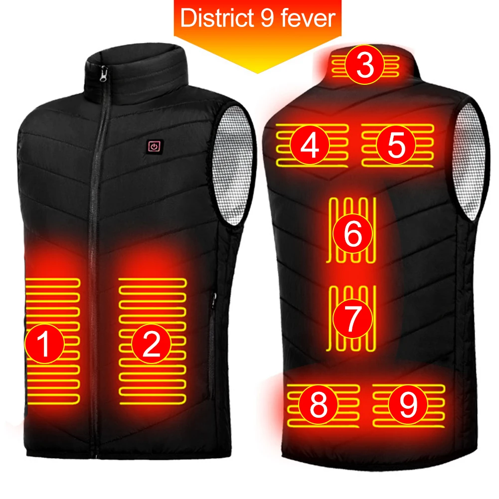 

Intelligent Headed Waistcoat Men Women USB Electric Smart Heating Vest Jacket Zipper 9 Areas Zone for Outdoor Hunting Sports Hik