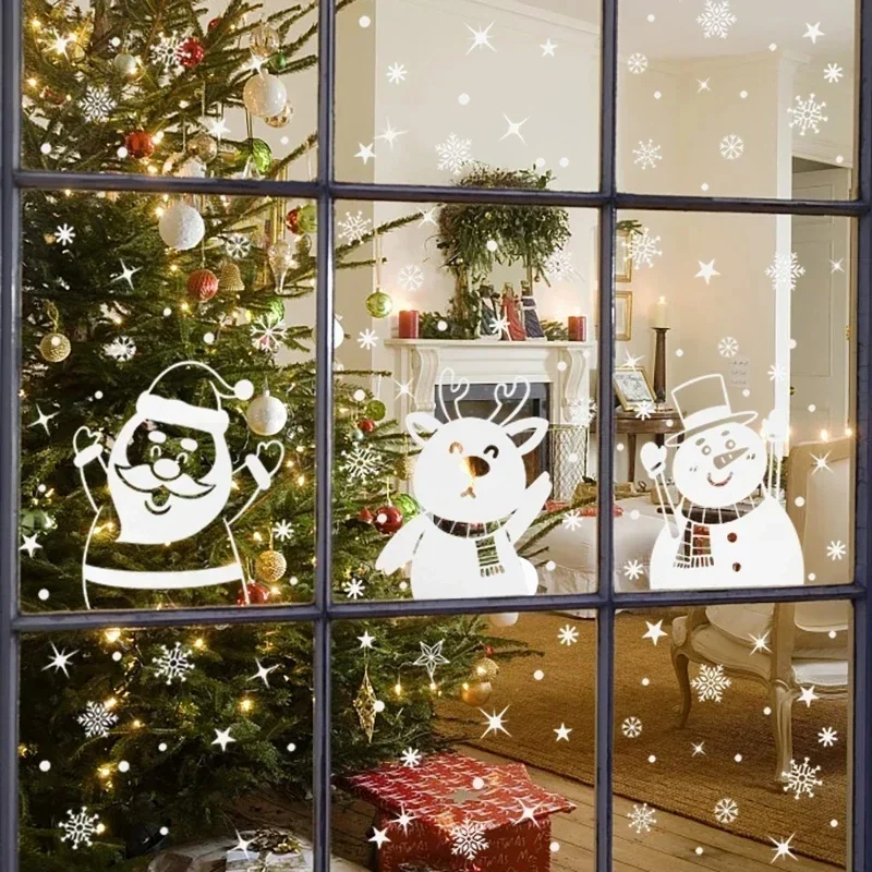 

Merry Christmas Window Stickers Street House Wreath Elk Sticker Christmas Decorations for Home Navidad 2023 Happy New Year 2024