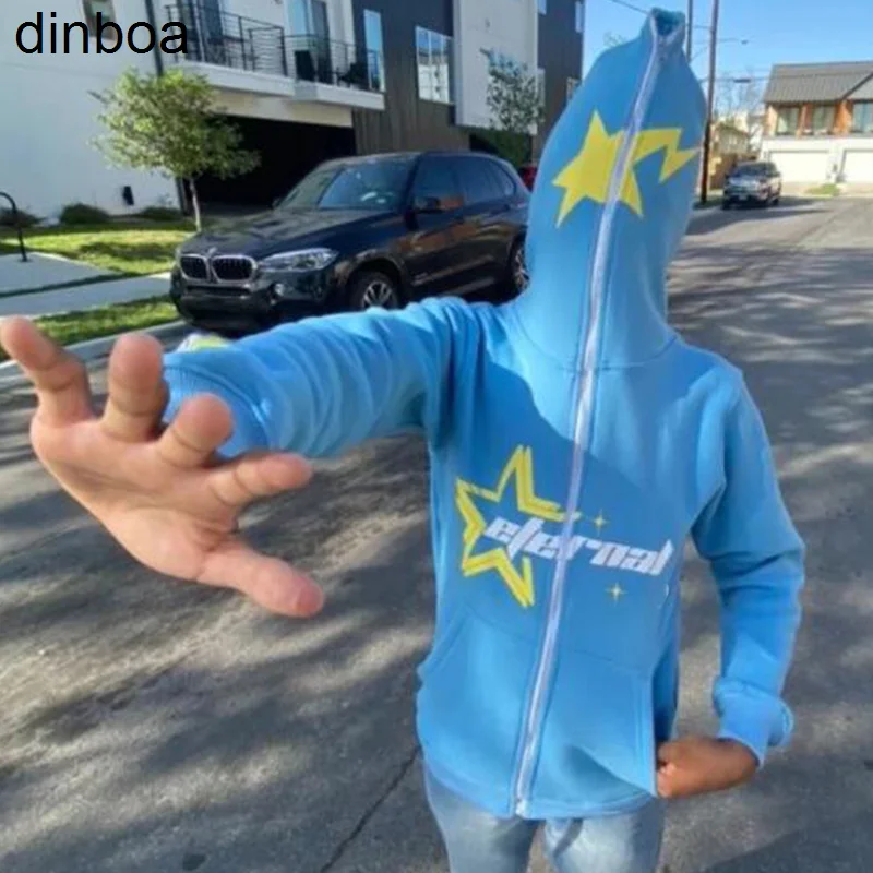 

Y2k модная одежда в готическом стиле с капюшоном на молнии для мужчин и женщин, свитшот с длинными рукавами и графическим принтом звезд и надписей, куртка большого размера в стиле Харадзюку