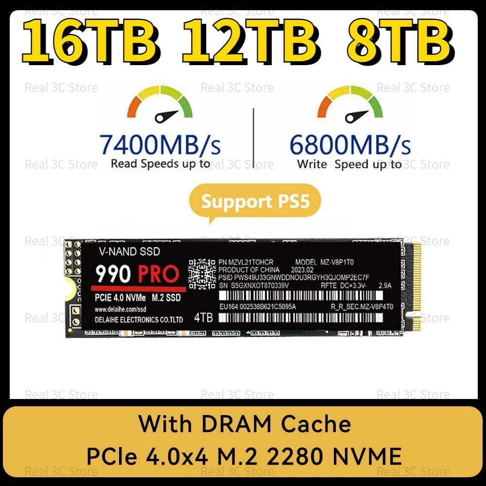 

2023 New Original 990PRO SSD 1TB 2TB 4TB Internal Solid State Disk M2 2280 PCle Gen 4.0X4 NVME for PlayStation 5/Laptop