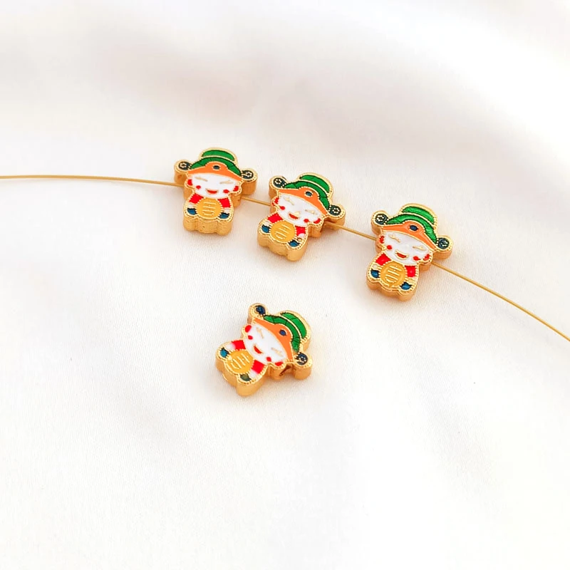 

2pcs copper-clad gold double-sided oil dripping lucky boy cross hole God of wealth DIY hand Jewelry BEADED accessories material