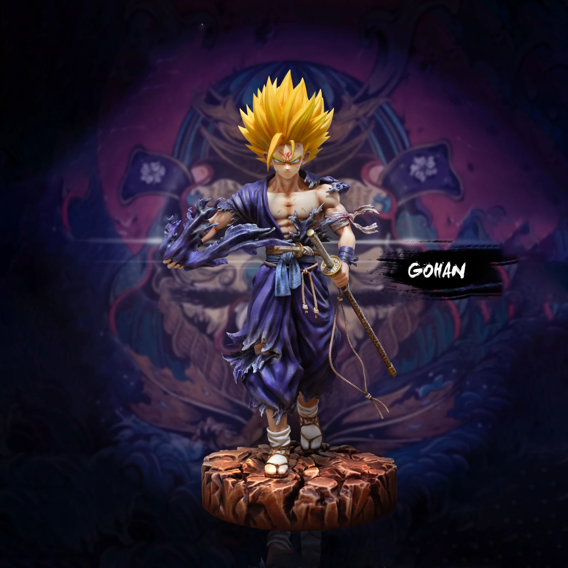 

Gk Dragon Ball Anime Figure 28cm Samurai Son Gohan with Sword Super Saiyan 2 Statue Model Collection Toys for Children Doll Gift