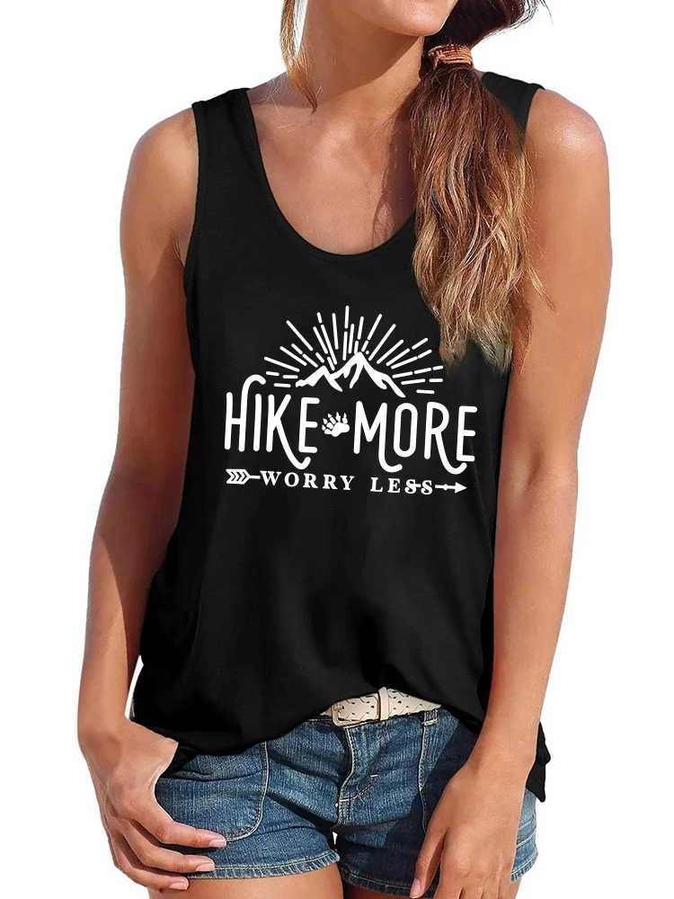

Hike More Worry Less Print Women Tank Top Round Neck Casual Tee Shirt Femme Sleeveless Summer Loose Ropa Aesthetic Clothes