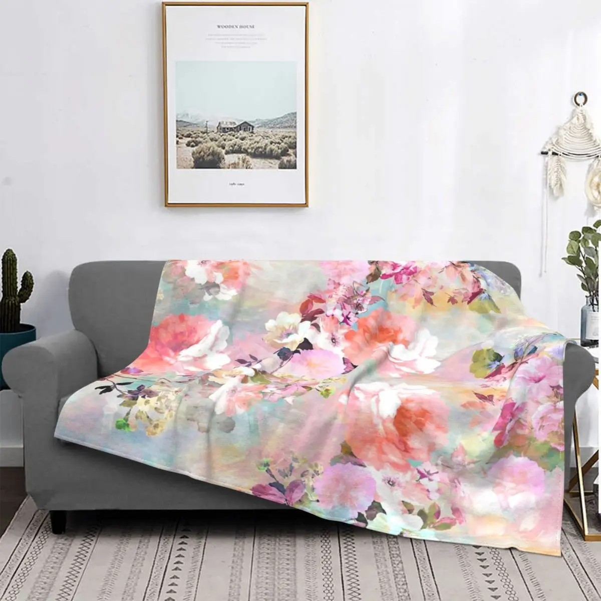 

Romantic Pink Teal Watercolor Chic 2 Blanket Bedspread On The Bed Thick Bedspreads For Double Bed King Size Hairy Winter Bed