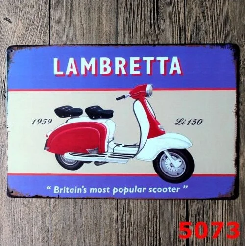 

Vintage Tin Sign Wall Decor Retro Metal Bar Garage Poster Motorcycle Lambretta 20x30CM