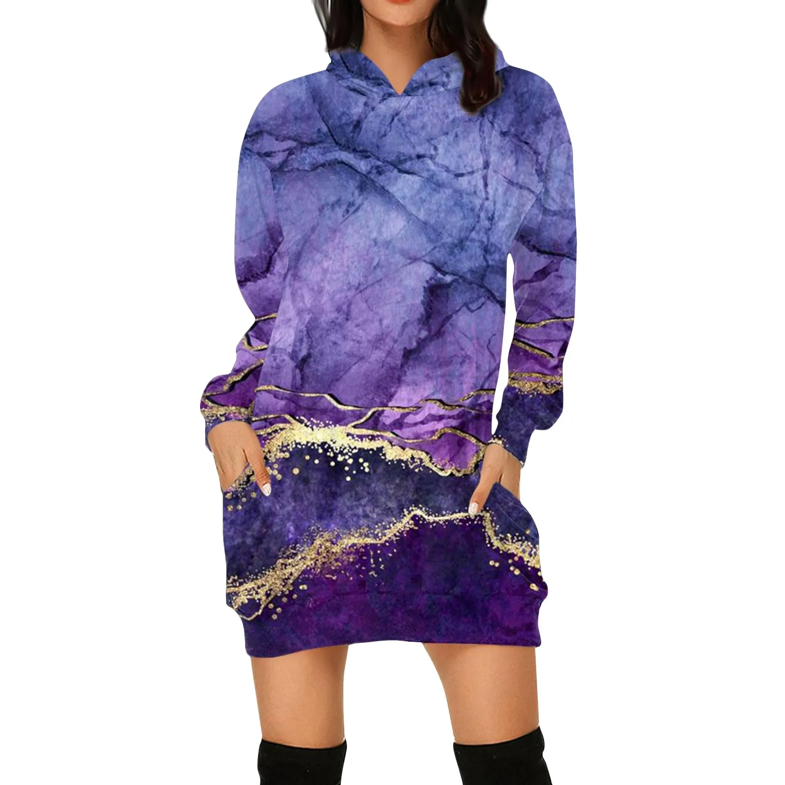 

Women's Casual Fashion Printed Long Sleeved Hoodie Long Style Sweater Boho Casual Ruffles club Evening party dress