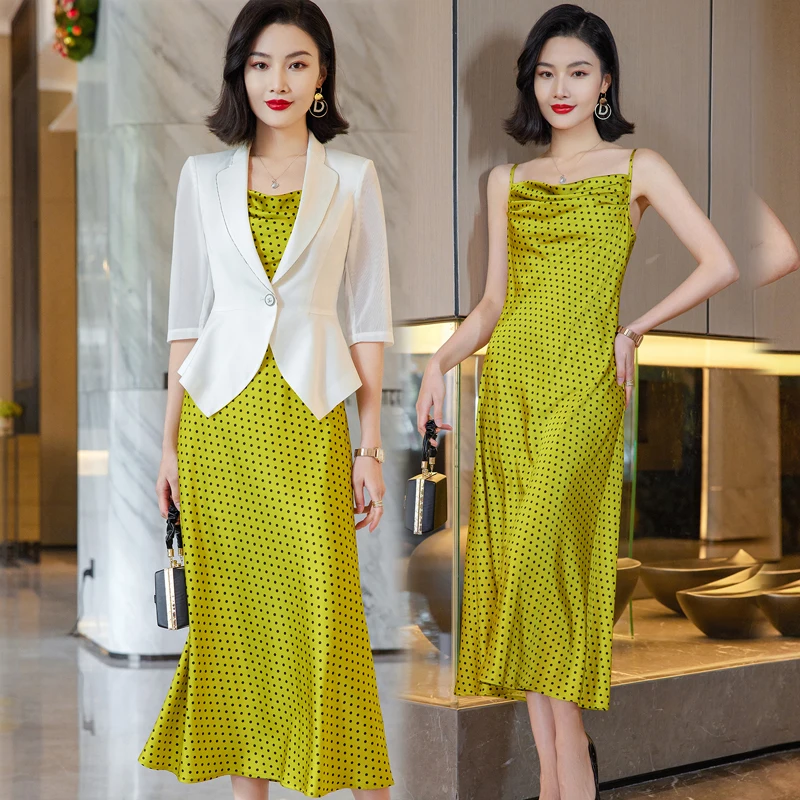 2023 Spring Summer Suit Jacket Suspenders Dress 2-piece Women's Elegant Office Professional Wear Korean Casual Blazers Skirt Set