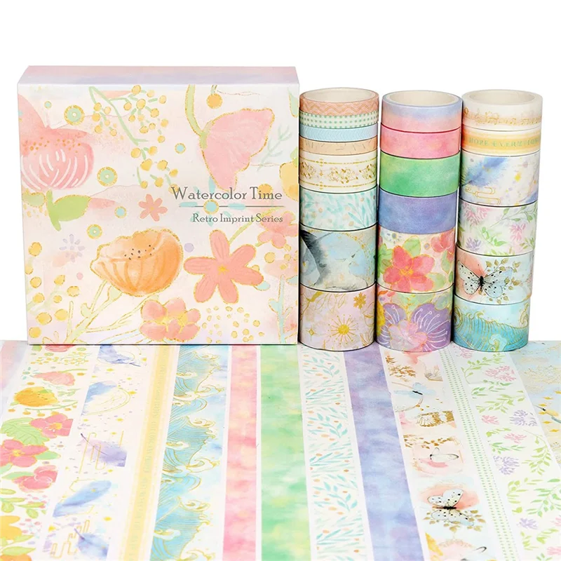 

20Pcs Retro Washi Tape Set Masking Tape Stationery Journal Supplies Grid Scrapbooking Decorative Adhesive Tape Style C