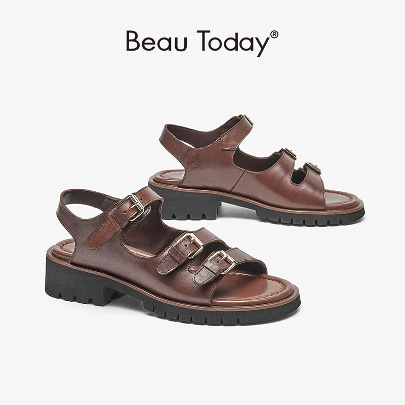 

BeauToday Gladiator Sandals Women Genuine Cow Leather Narrow Band Open Toe Buckle Strap Rome Summer Lady Shoes Handmade 32379