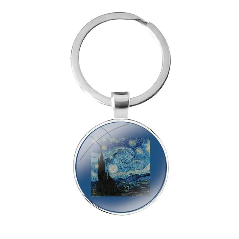 Аэстетический брелок Van Gogh с стеклянной кабошоном для ключей сумки для автомобиля кольцо держатель оберегов брелоки подарки.