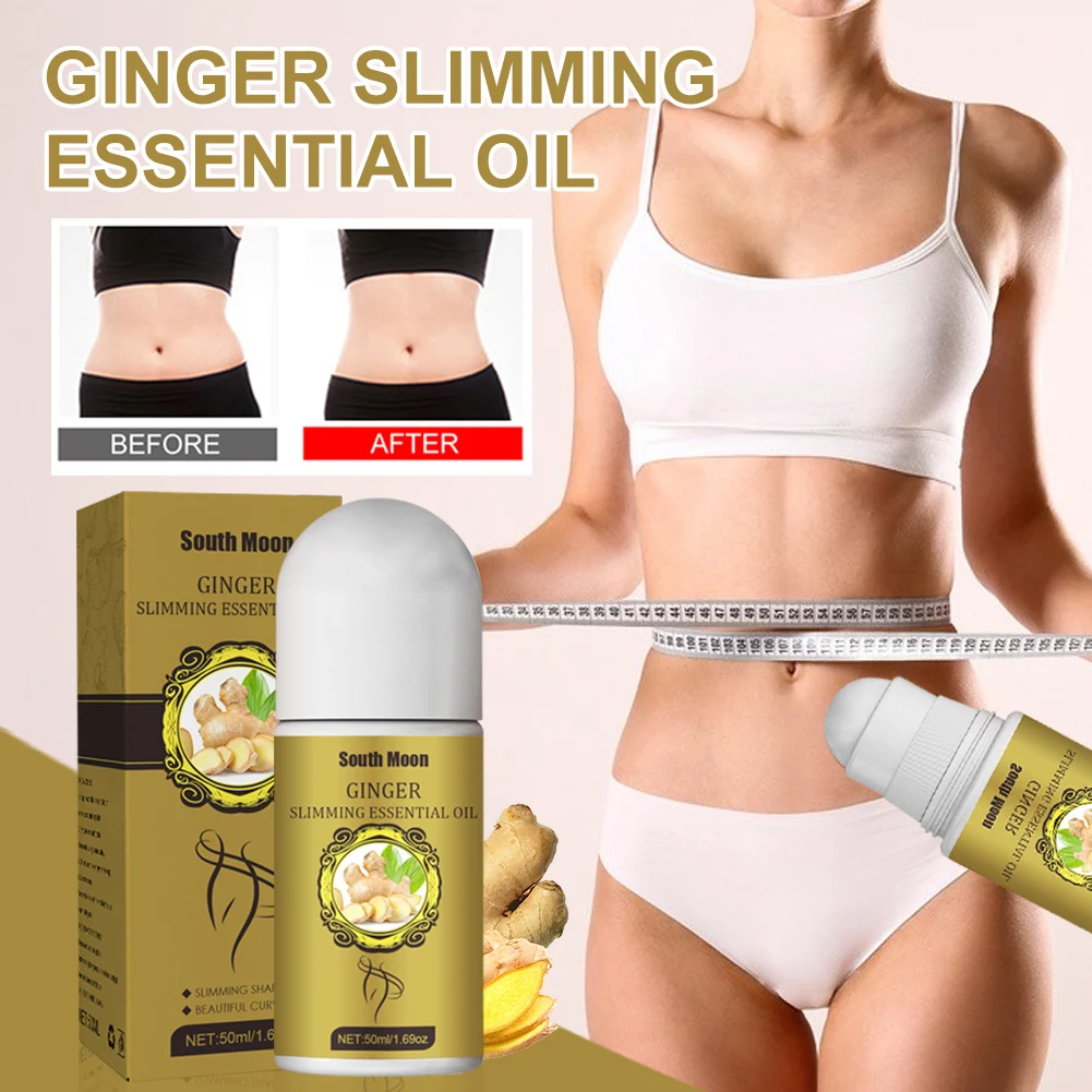 

Имбирные эфирные масла для похудения, 50 мл, потеря веса, масло для целлюлита с массажным роликом, уход за телом, жиросжигающее масло