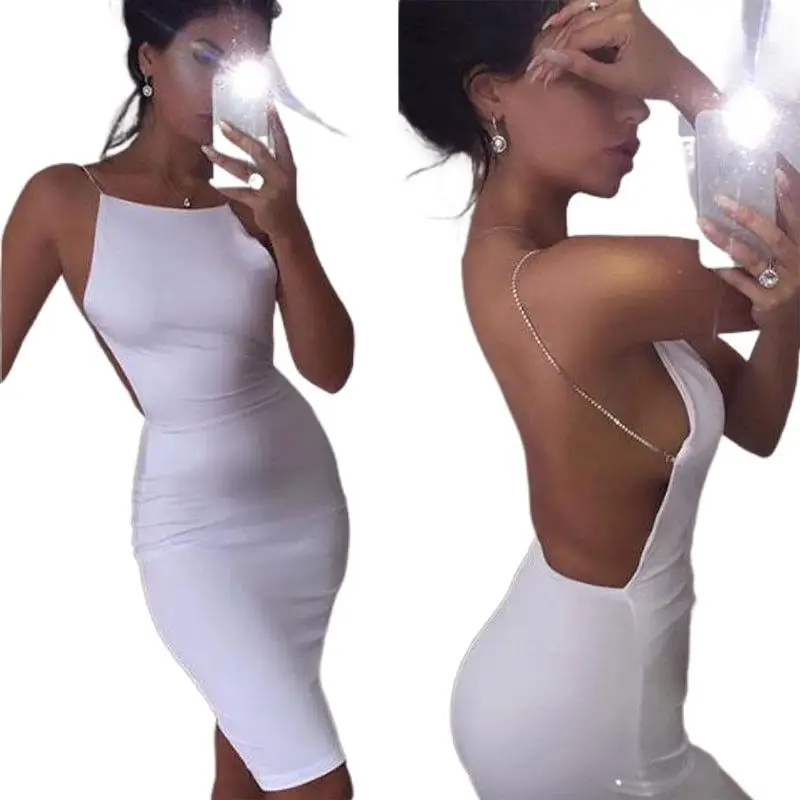 

Women Ladies Summer Sexy Evening Party Dress Sleeveless Solid White Backless Hollow Out Skinny High Waist Knee-Length Dress