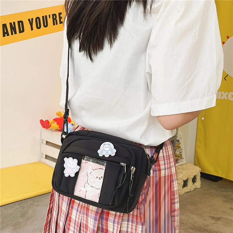 w japońskim stylu Clyine torba na ramię z klapką damska modna przezroczysta małe solidne nylonowe torby zapi...