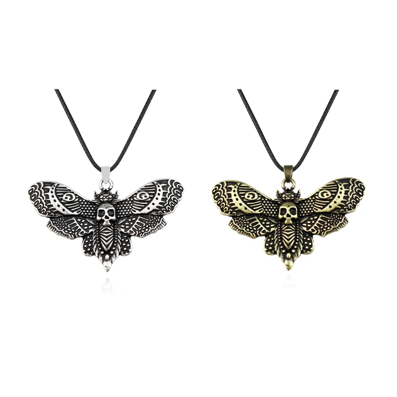 

Death Moth Necklace Pendant 18inch Chain Sugar Skull Gothic Butterfly Rock Emo Goth Silver Color 18inch Strong Chain
