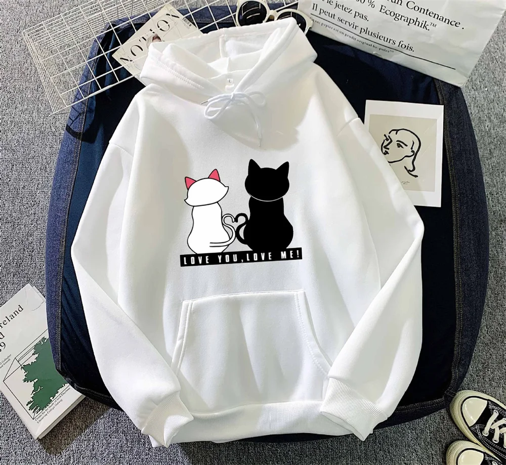 

Мужская хлопковая толстовка с мультяшным котом и 2D принтом, повседневный Большой пуловер, популярная уличная мода, свитшот, трендовая Мужская/женская одежда