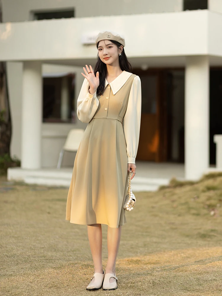 

MISHOW 2022 Spring Long Sleeve Shirt Dress For Women Elegant Patchwork Midi Dresses Office Lady Female Clothing MXB11C0173