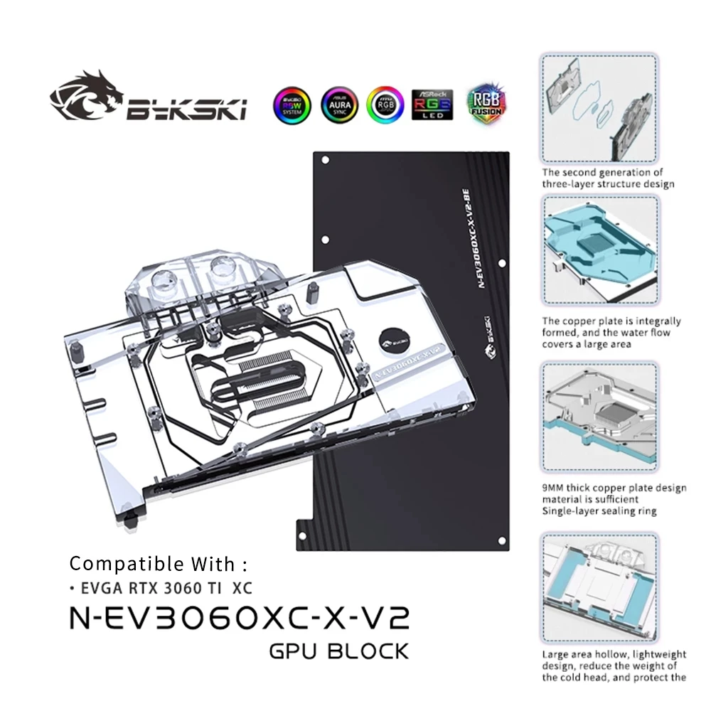 

Bykski GPU Water Cooling Block for EVGA RTX 3060Ti XC Full Cover Water Cooling Cooler with Back Plate,N-EV3060XC-X-V2