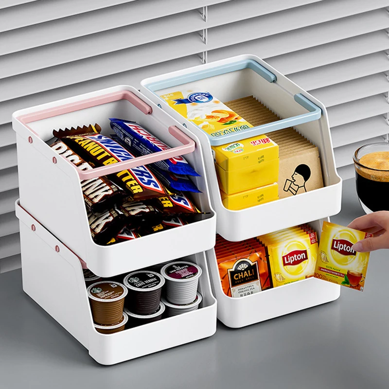

Новая штабелируемая кухонная корзина большой емкости, корзина для хранения в шкафу, пластиковая корзина для закусок, настольный ящик для хранения, креативная коробка для хранения чайных пакетиков, оптовая продажа