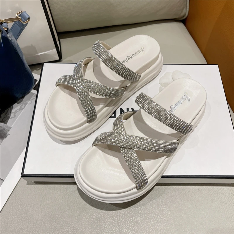 

Шлепанцы женские на платформе, повседневные пляжные сандалии, заостренный носок, уличные тапочки, летняя обувь