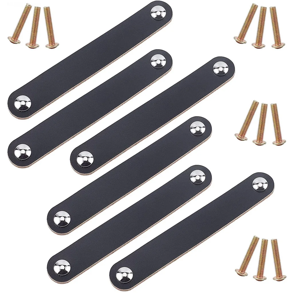 

6Pcs Leather Drawer Pull 6.7" Leather Furniture Handle Drawer Knob Pulls for Briefcase Suitcase Wardrobe Closet Cabinet Black