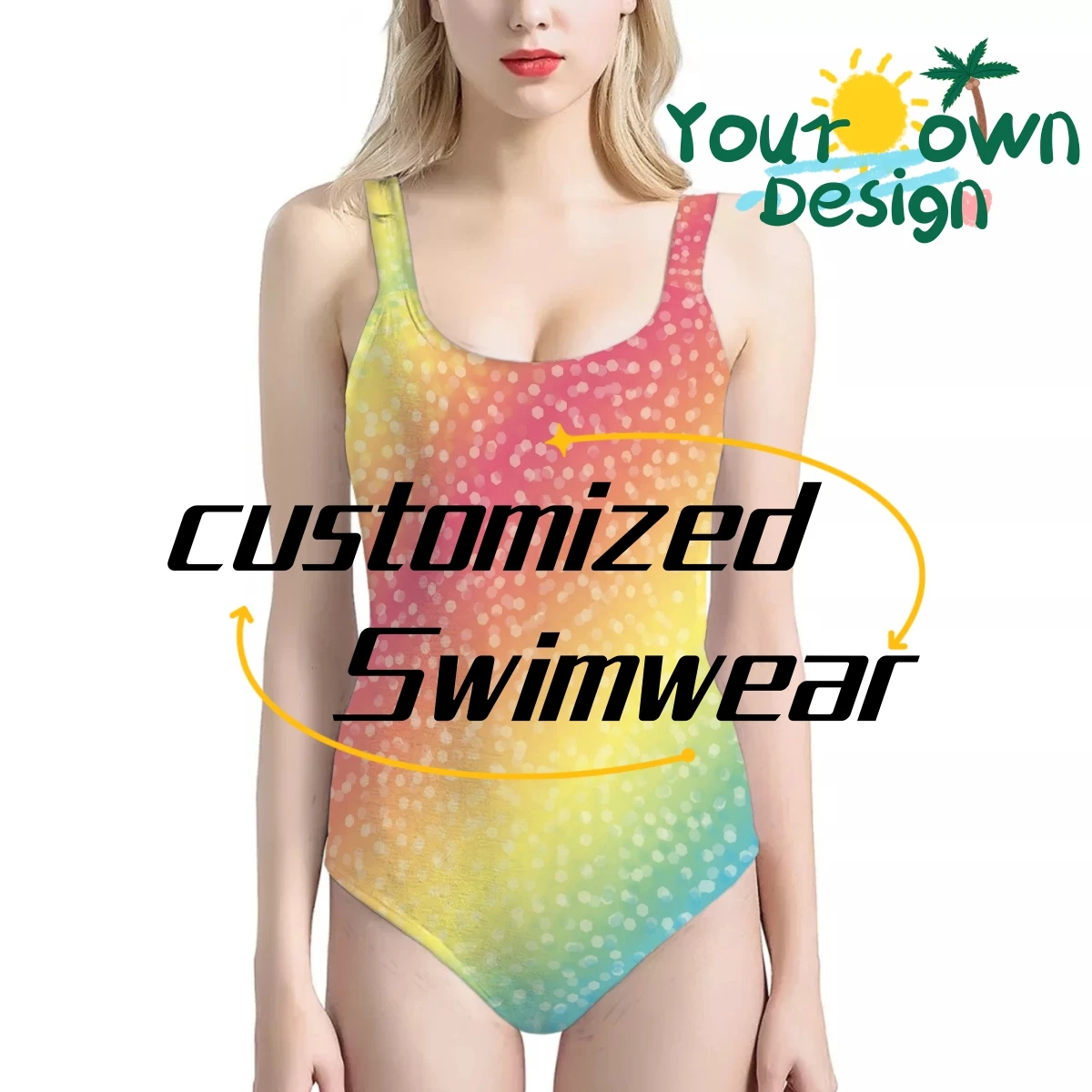 Tummy Control High Waisted Bathing Suits V-back Hollow Out Swimwear