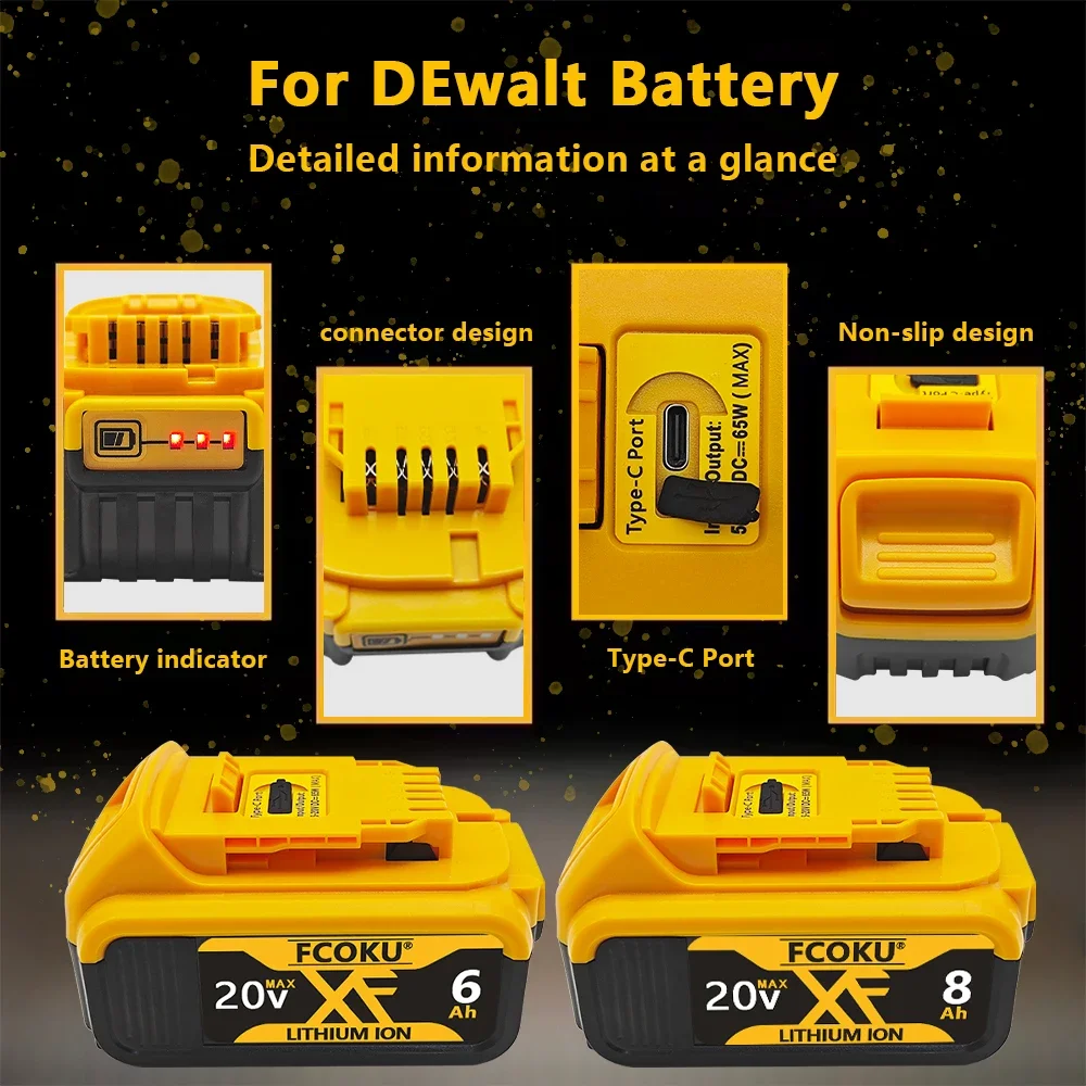 Фото 8,0 Ач, новые оригинальные аккумуляторные батареи 20 В, для DEWALT DCB184 DCB181, DCB182 DCB200, сменные батареи + порт Type-c №2