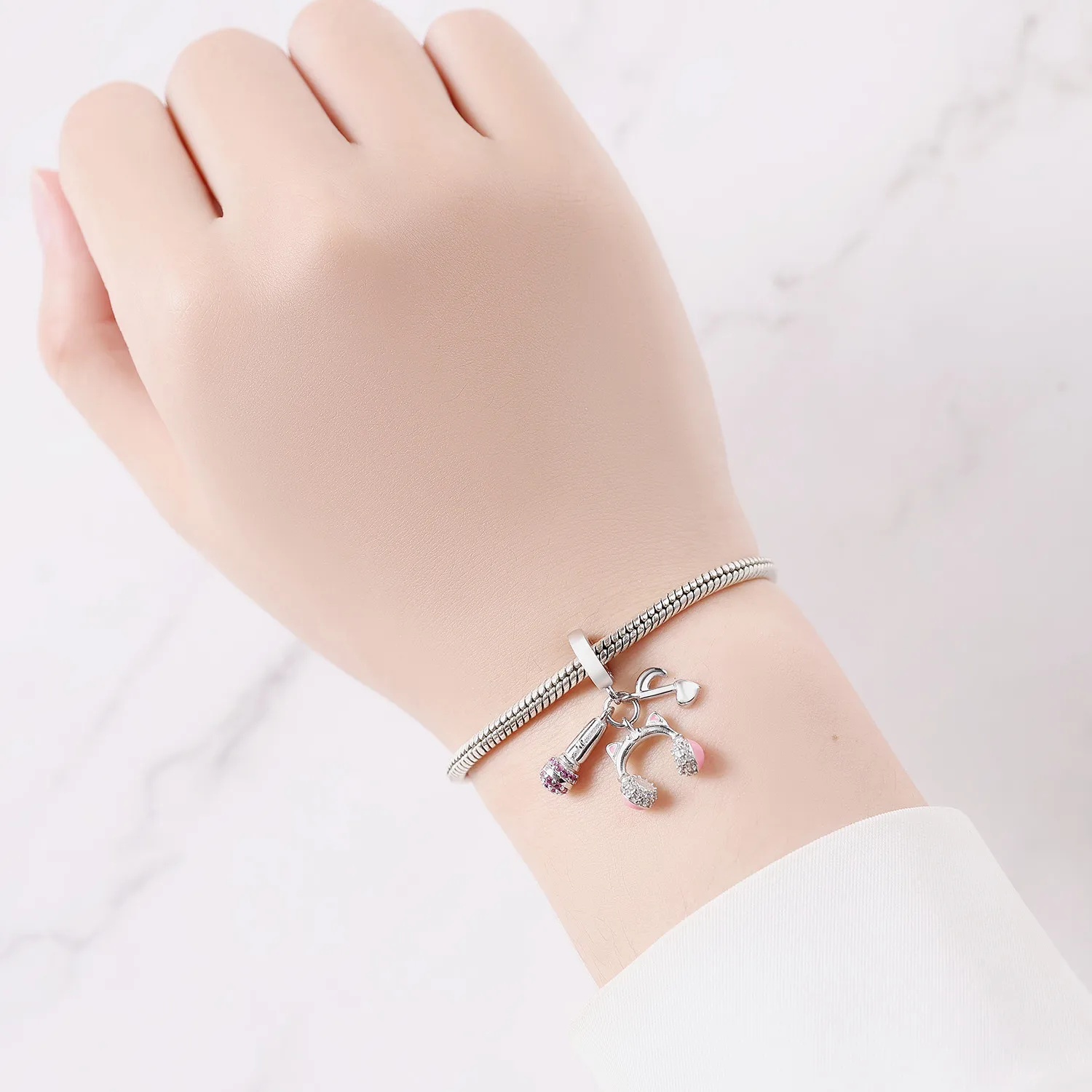 CYCUFF стерлингового серебра 925 пробы розовый кулон милый кот гарнитура микрофон