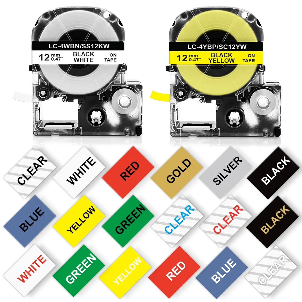 6/9/12mm SS12KW Label Tape Compatible Epson Label Tape SS9KW SS6KW SC12YW SC9YW For Epson Kingjim Label Maker LW-300 LW-400 500