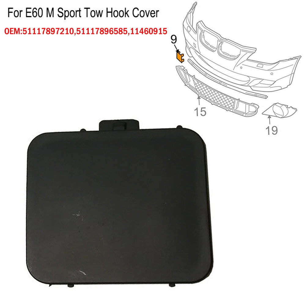 1Pcs Front Bumper Tow Hook Cover Cap 51117897210 For BMW E60 M Sport 2003-2010 Black Plastic Car Accessories