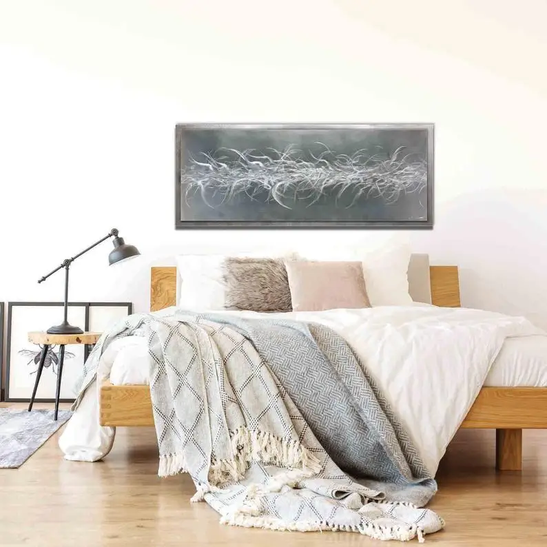 

Metal Wall Art 'Electric Fields Composition- Modern Gray Artwork, Contemporary Monochrome Minimalistc DecorBig painting huge