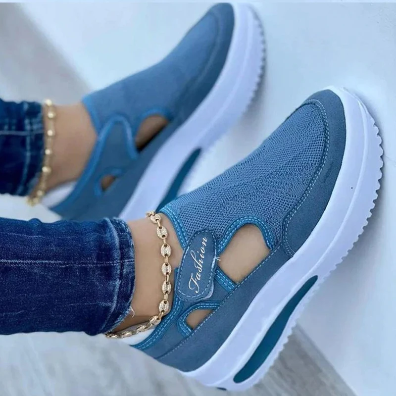 

2022 Women Fashion Mesh Casual Comfort Sneakers Summer Hollow Breathable Sneaker Platform Shoes Non-Slip Design Ladies Footwear