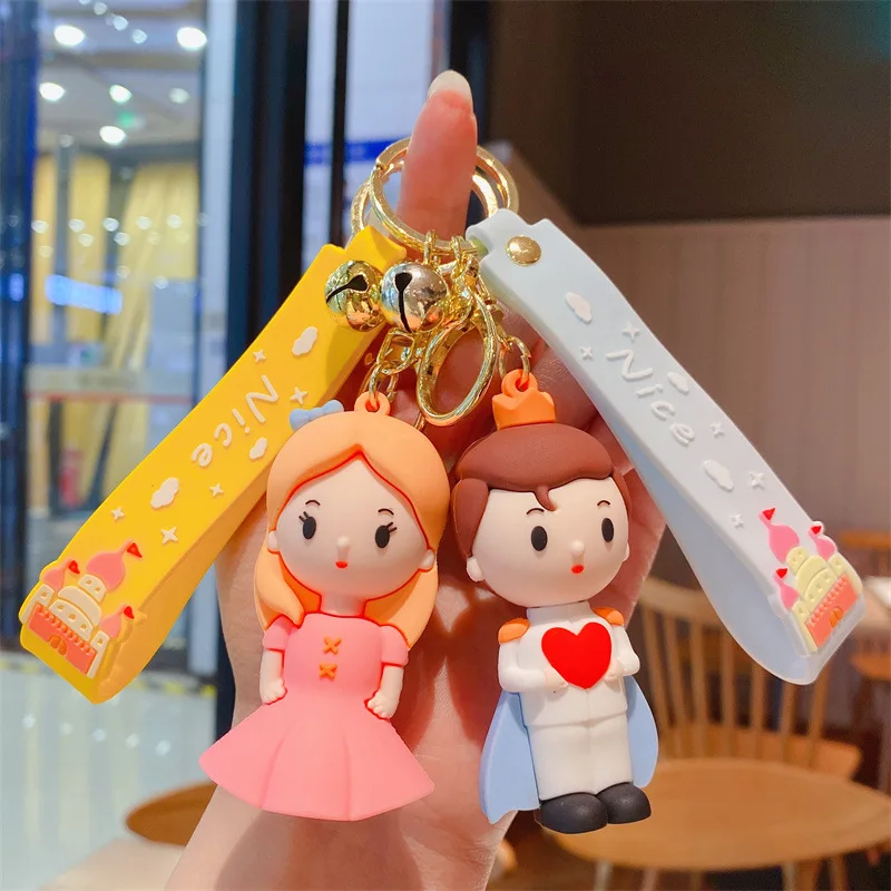 

Cartoon Silicone Woman Key Chain Men Prince Princess Pendant Key Ring Unisex Elegant Key Holder Jewelry Cute Llaveros