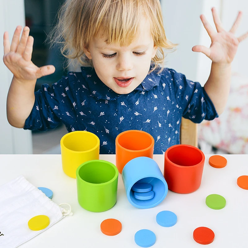 

New Montessori Color Classification and Matching Cup Kids Early Educational Toy for Children Gift Baby Wooden Toys Desk Game