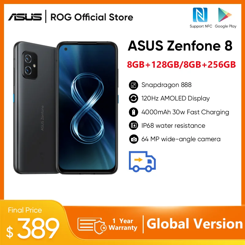 ASUS Zenfone 8 5G Global Version Snapdragon 888 5.9" 120Hz AMOLED Display 4000mAh 30W Fast charging 64MP Main Cameras NFC