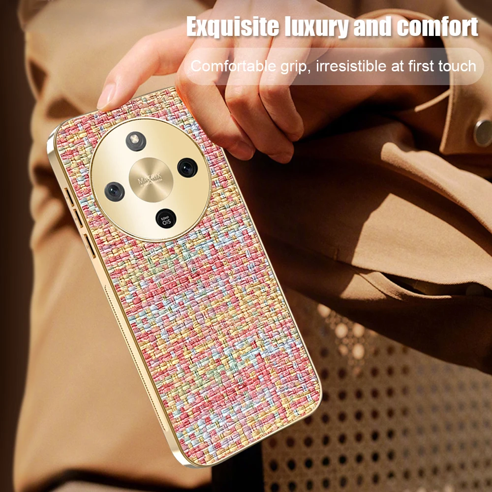 Фото Чехол для Honor Magic 8 Lite X9D X70 с тканевой текстурой, защитой камеры, гальваническим покрытием, силиконовый, ударопрочный, с бампером и задней крышкой №5