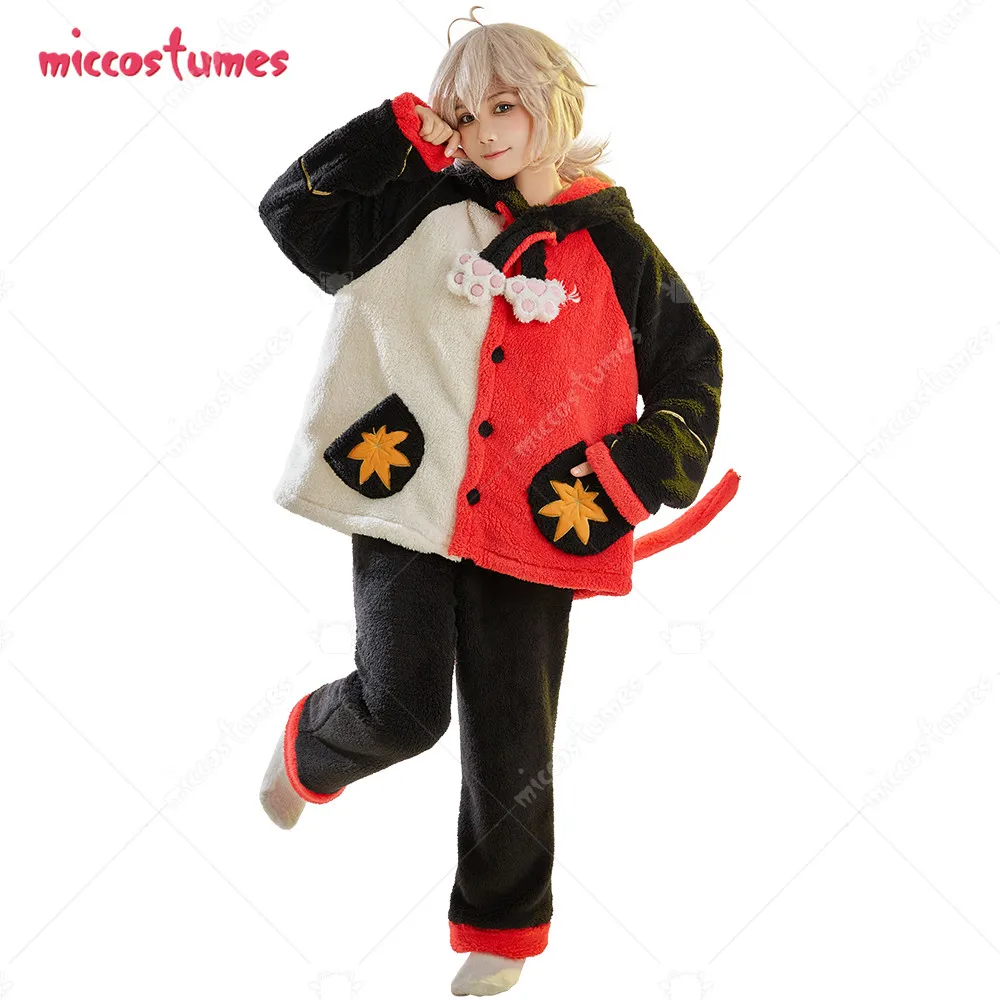 

Kaedehara Kazuha/пижама из двух предметов с хвостом и флисовый уютный, теплый топ с длинными рукавами и штаны, домашняя одежда