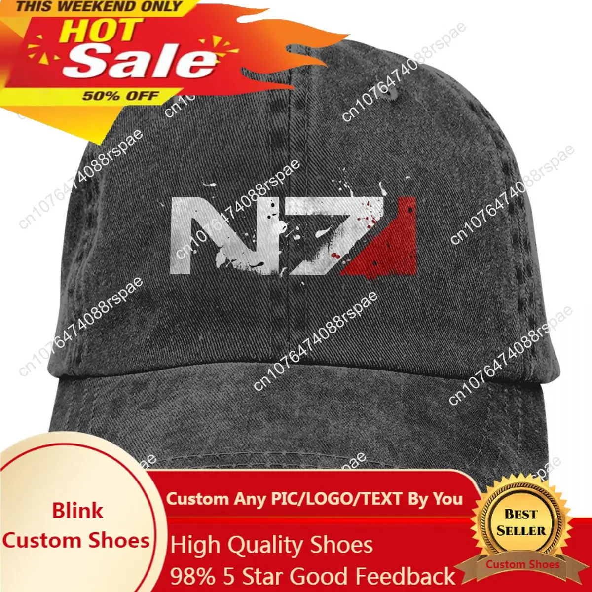 

Mass Effect Commander Shepard Game Multicolor Hat Peaked Women's Cap Distressed N7 Personalized Visor Protection Hats