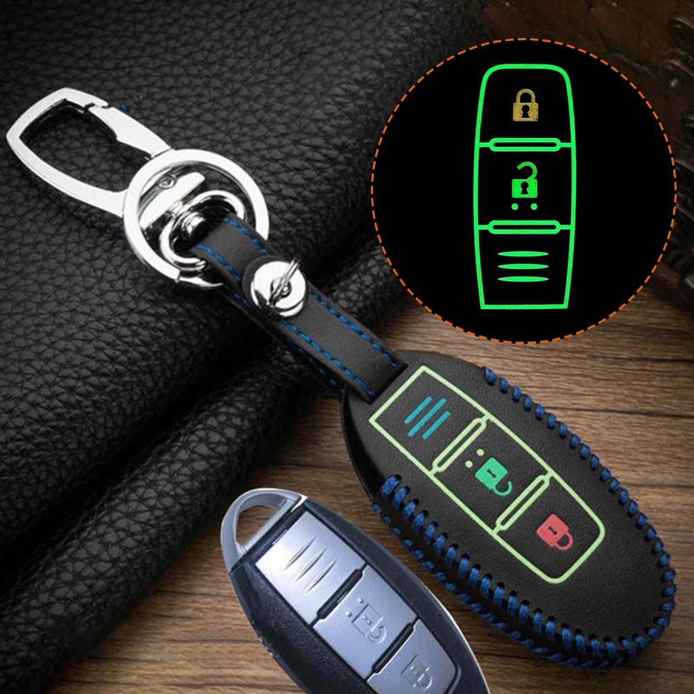 

Key Cover Car Remote Blue Line Case Fob Leather Luminous Protector Shell