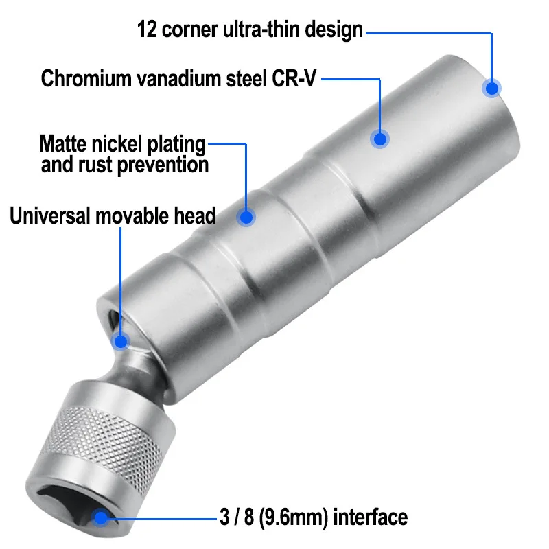 Universal Magnetic Socket Wrench Spark Plug Sleeve Thin Wall Universal Joint 14/16mm Automobile Auto Repair Disassembly Tool