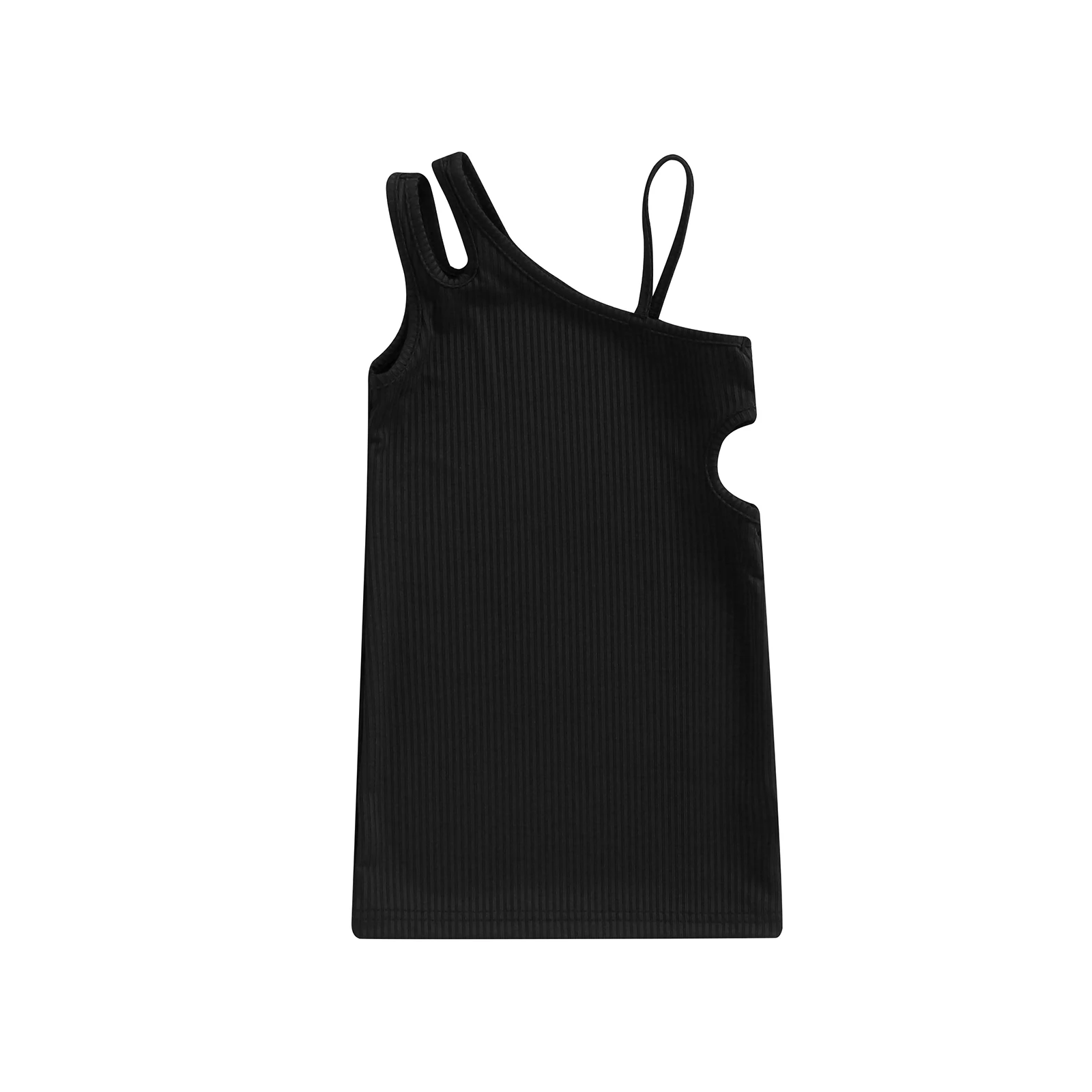 Детское платье без рукавов для маленьких девочек однотонное с косым плечом в