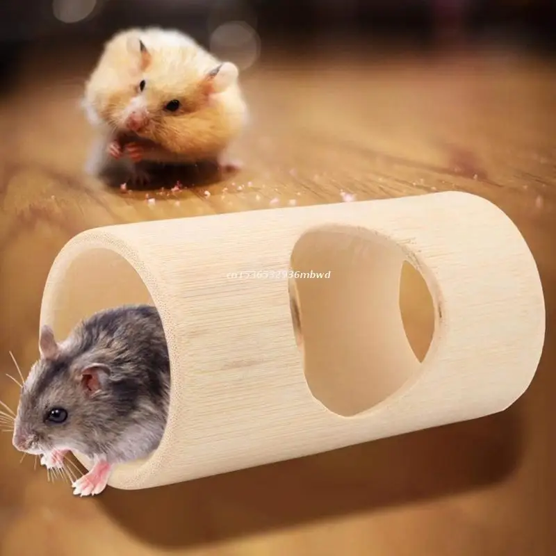 Hamster Wood Tunnel Hollow Bamboo Natural Chew Toys Ferret Play Center for Hedgehog Rat Wooden Hideaway with 3 Holes Dropship |