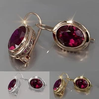 new vintage red oval crystal drop earrings for women shine cz stone inlay fashion jewelry elegant wedding party gift earring