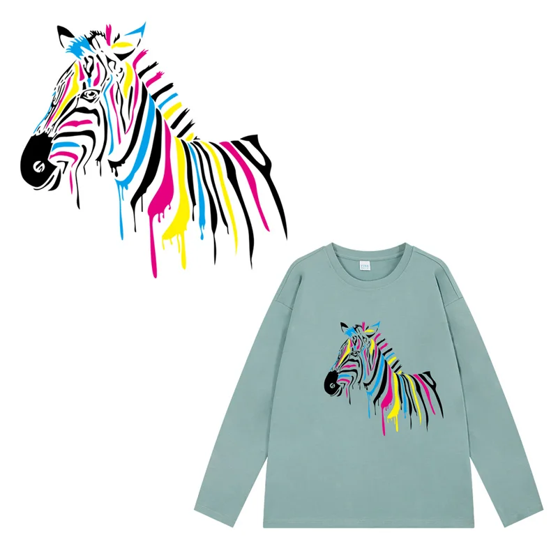 

TuQiang Fashion Multicolor Zebra Patches Heat Transfer on Clothes Stickers for T-shirt Dresses DIY Washable Clothing Accessory