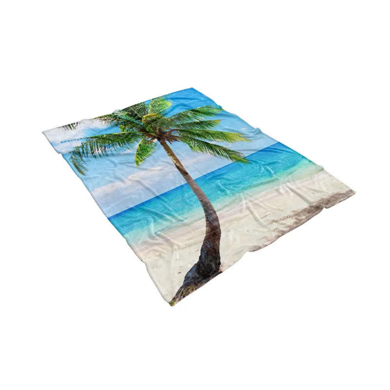 

Flannel Blanket Custom Beach Palm Tree Bedspread Super Soft Sofa Blanket Velvet Winter Sheet Warm Nap Throw Cover