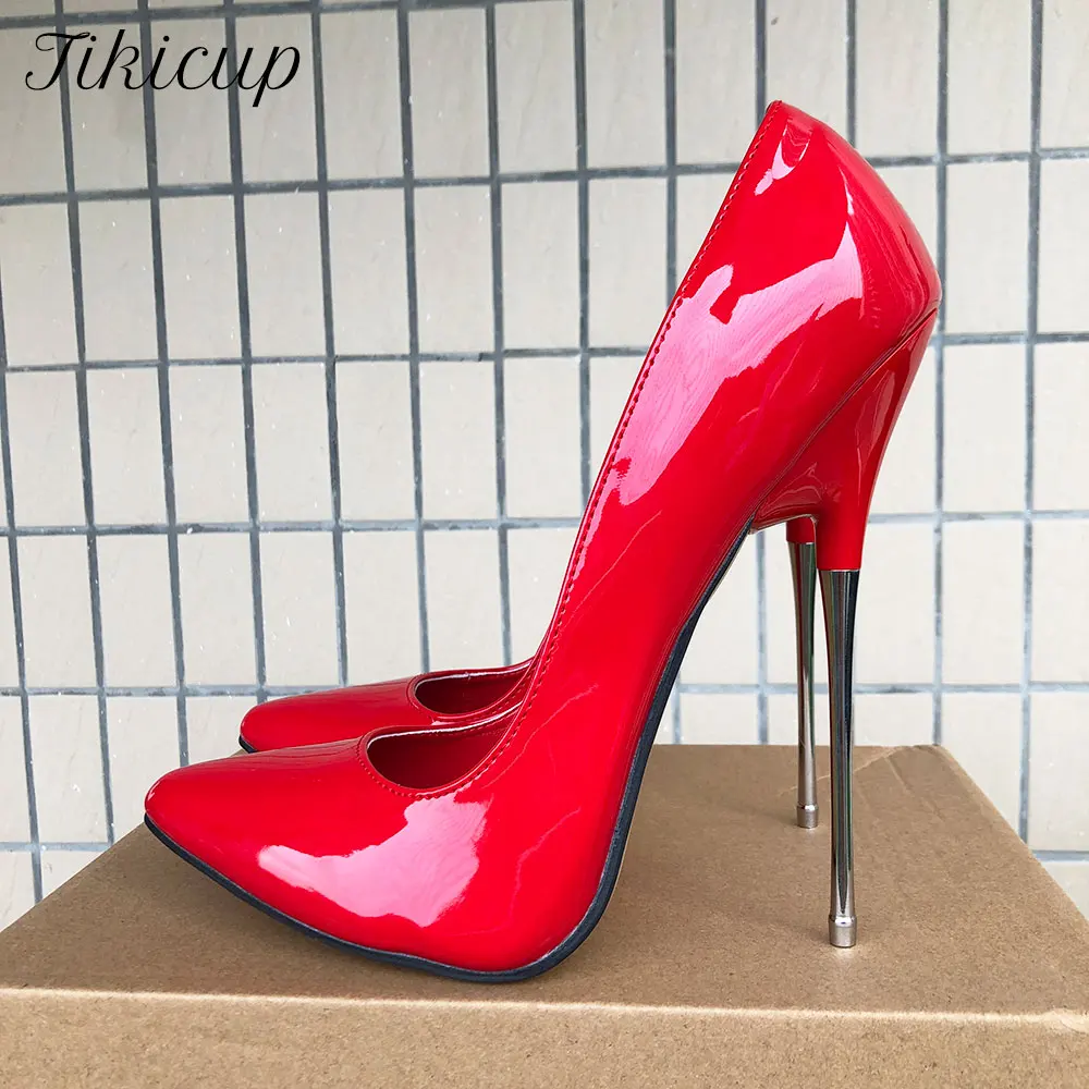 

Tikicup 16cm Ultra High Heel Women Slip On Stiletto Pumps Shiny Red Big Size 35-46 Sexy Unisex Crossdressing Drag Queen Shoes