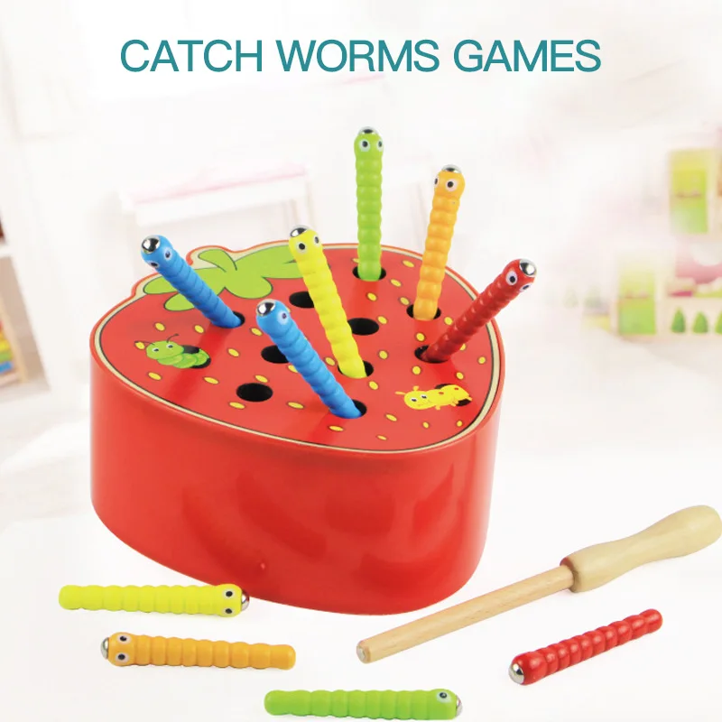 

3D головоломки, деревянные насекомые, червь, игра, магнитные рыболовные игры Монтессори, магнитные ловушки, гусеница для детей