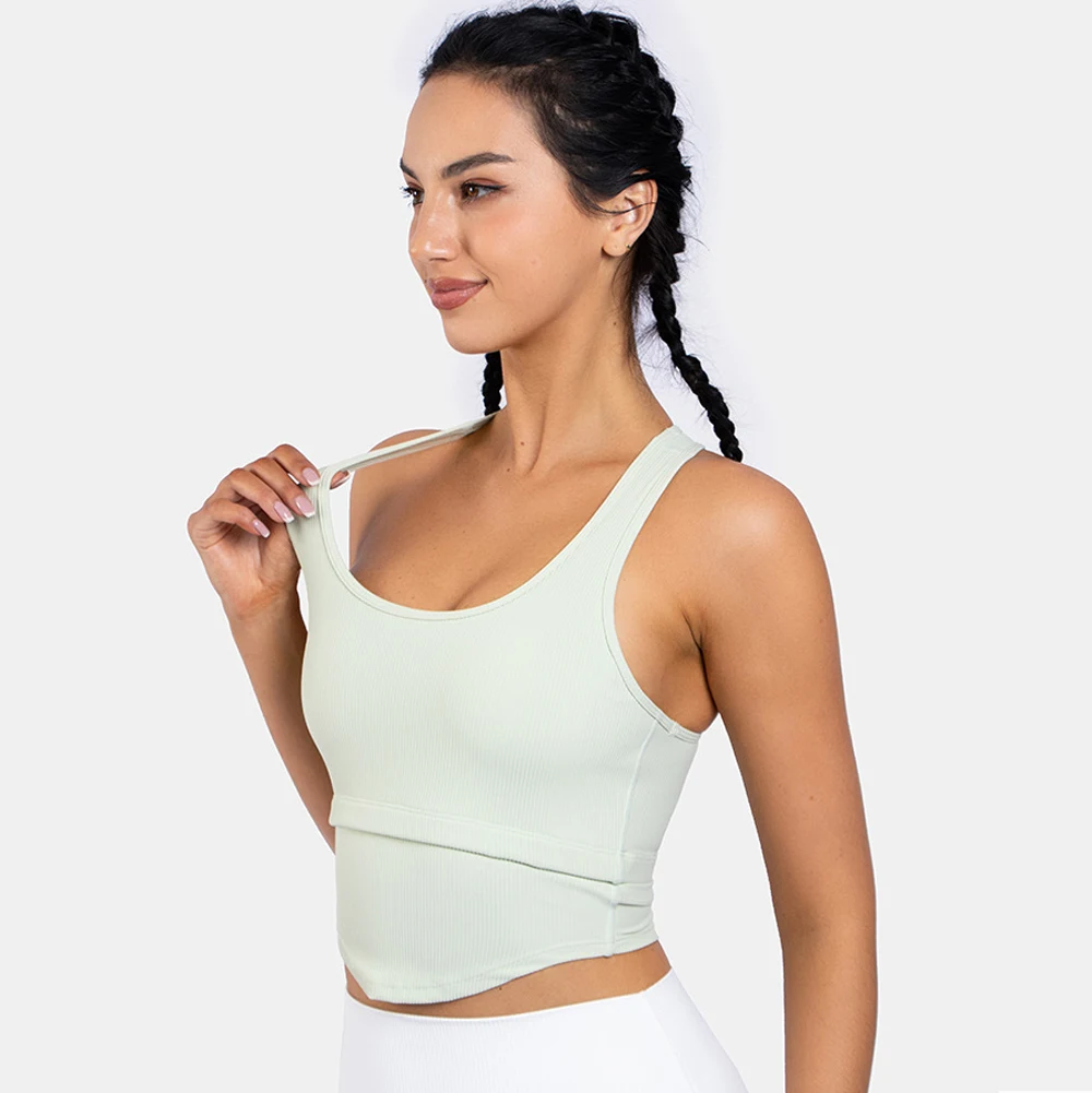 

Женский жилет для йоги мягкий круглый воротник прямая линия ажурный Racerback Ударопрочный сборный ребристый спортивный бюстгальтер 03JD37