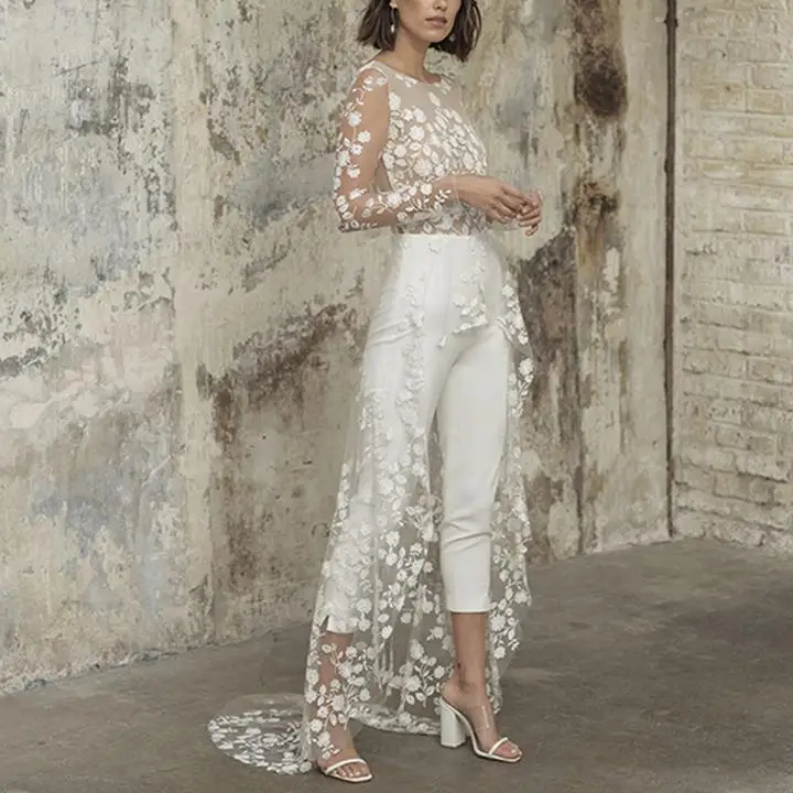 Fashion Sexy See-through Long Sleeved Lace Jumpsuit Windbreaker 2021 Autumn Street Women's Jumpsuit Trousers One Piece Outfits