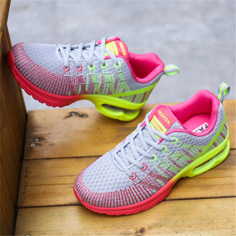 Fashion Woman Walking Shoes Breathe Comfortable Air Cushion Training Shoes Casual Lace-Up Tennis Running Shoes Women's Sneakers