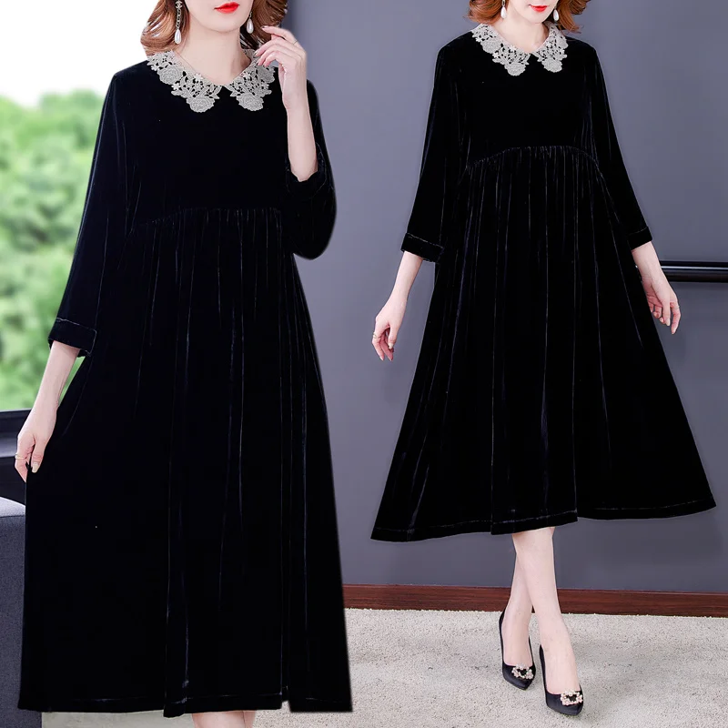 

Женское бархатное платье, винтажное длинное бархатное платье золотистого цвета в Корейском стиле, весна-осень 2023